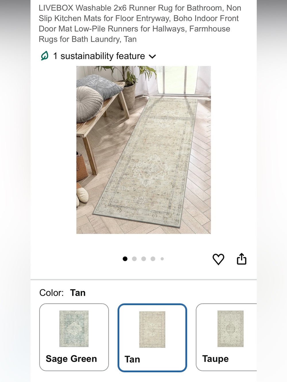 Tan Low-Pile Runner Rug - Boho Hallway & Kitchen Accent